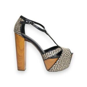 Jessica Simpson Peep Toe Wooden Platform Block Heels Size 8.5